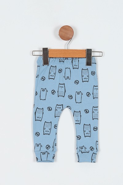 Mavi (6-12 Ay) Kedi Baskılı Önü Çıtçıtlı Erkek Bebe Pijama Takım 196986