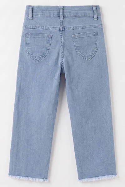 Mavi (6-12 Yaş)Paça Püsküllü Kız Çocuk Kot Pantolon 492858