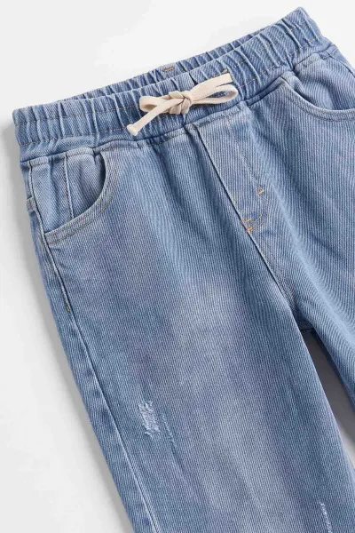 Mavi (6-15 Yaş)Beli Lastikli Baggy Jogger Erkek Çocuk Kot Pantolon 492872