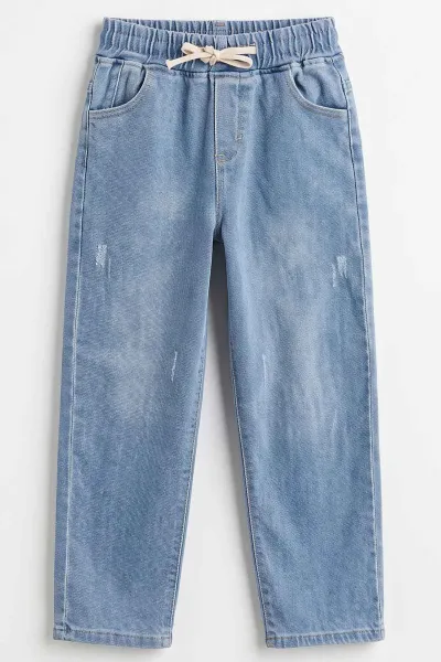 Mavi (6-15 Yaş)Beli Lastikli Baggy Jogger Erkek Çocuk Kot Pantolon 492872