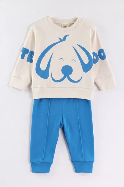 Mavi (6-18 Ay)Cute Dog Baskılı Çıtçıtlı Çimalı Erkek Bebek Takım 477881