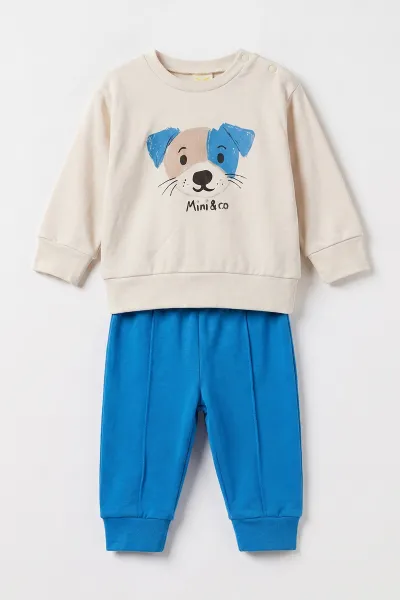 Mavi (6-18 Ay)Köpek Baskılı Çıtçıtlı Çimalı Erkek Bebek Takım 477640