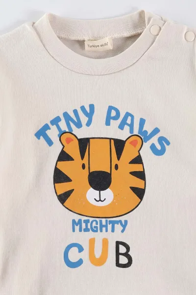 Mavi (6-18 Ay)Tiny Paws Baskılı Çıtçıtlı Çimalı Erkek Bebek Takım 477852