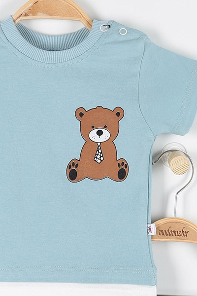 Mavi (6-24 Ay) Cute Bear Ayı Baskılı Çıtçıt Detaylı Erkek Çocuk Takım 171411