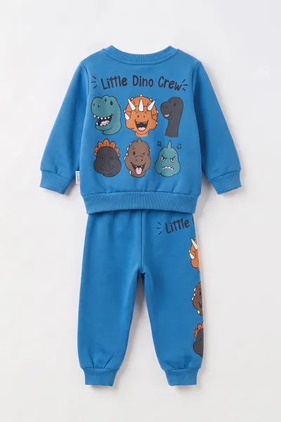Mavi (6-24 Ay) Dino Baskılı 3 İp Şardonlu Erkek Bebek Kışlık Takım 496130
