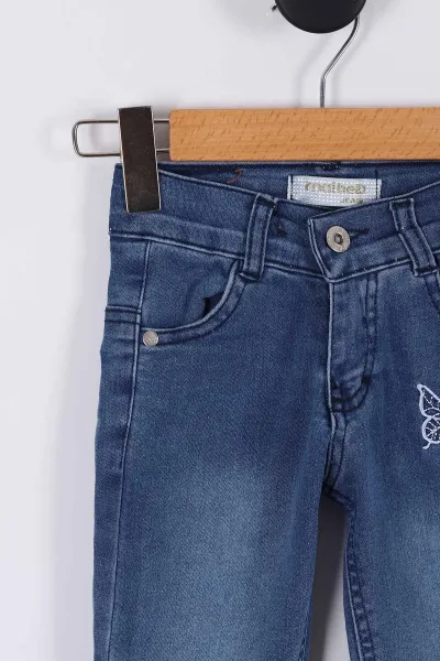 Mavi (6-24 Ay) Kelebek Nakışlı Kız Bebek Kot Pantolon 264591