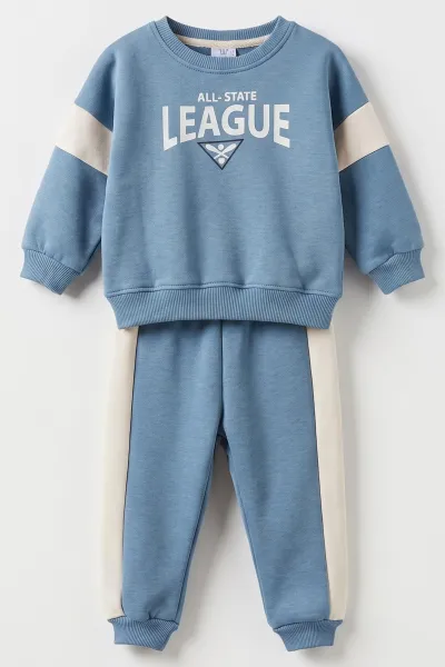Mavi (6-24 Ay) Leauge Baskılı 3 İp Şardonlu Erkek Bebek Kışlık Takım 490743