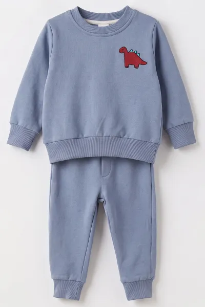 Mavi (6-24 Ay) Ön Arka Dinozor Baskılı 2 İp Erkek Bebek Takım 490631