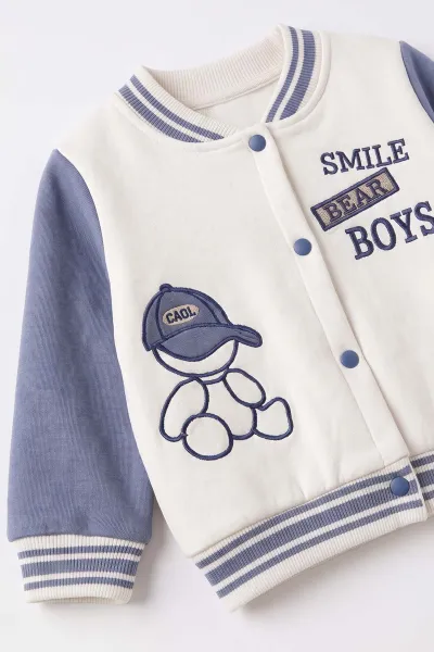 Mavi (6-24 Ay) Smile Boys Nakışlı İçi Şardonlu Erkek Bebek Takım 493588