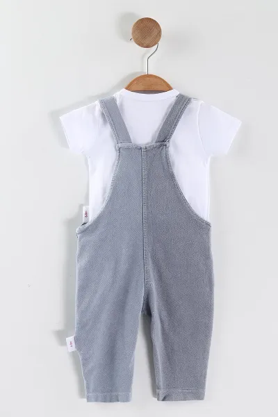 Mavi (6-24 Ay) Süzene Nakışlı   Ayarlanabilir Askılı Tişörtlü Kız Bebek Kot Tulum 445424