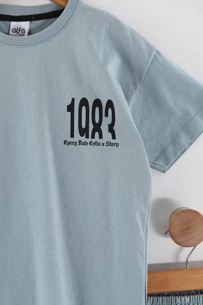 Mavi (7-14 Yaş) 1983  Baskılı   Şortlu Süprem Erkek Çocuk Yazlık Takım 446305