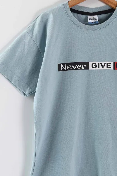 Mavi (7-14 Yaş) Never Give Up Baskılı   Şortlu Süprem Erkek Çocuk Yazlık Takım 446311