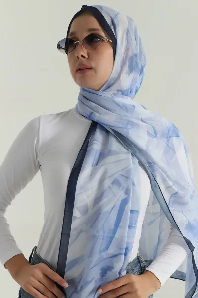 Mavi 75x180 Cm Our Fashion Dijital Baskılı Desenli Nova Şal 396804