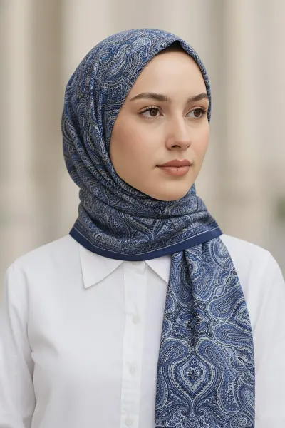 Mavi 75x180 Cm Our Fashion Dijital Baskılı Desenli Bambu Kraş Şal 408709