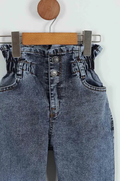 Mavi (8-12 Yaş) Bel Lastikli Kız Çocuk Kot Pantolon 257913