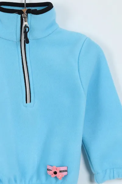 Mavi (8-12 Yaş) Bel Lastikli Yarım Fermuarlı Kız Çocuk Sweat 227246