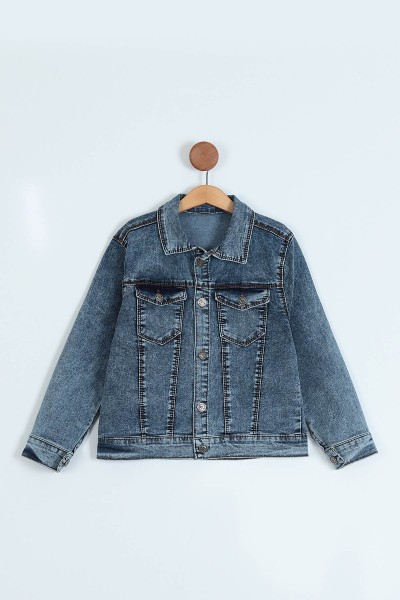 Mavi (8-12 Yaş) Cepli Erkek Çocuk Kot Ceket 215891 | ModamızBir