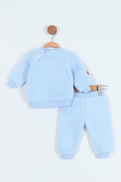 Mavi (9-24 Ay) Ayı Nakışlı Welsoft Erkek Bebe Takım 212230