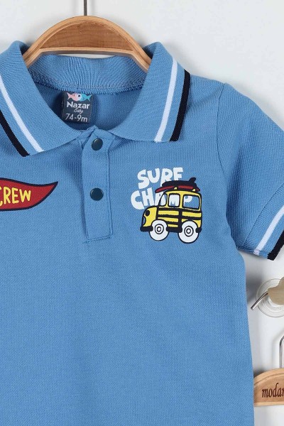 Mavi (9-24 Ay) Crew Surf Baskılı Şortlu Erkek Bebe Takım 182586