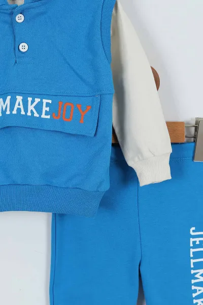 Mavi (9-24 Ay)Kolsuz Kapüşonlu Sweatshirtlü Erkek Bebek Takım 345275