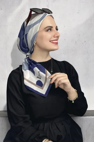 Mavi 90x90 Cm Dijital Baskı Colorful Desenli Pamuk Eşarp 373000