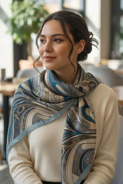 Mavi 90x90 Cm Dijital Baskılı Barok Desen Soft Eşarp 498799