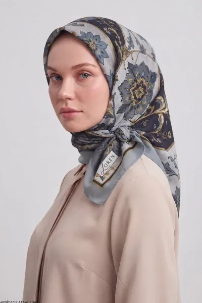 Mavi 90x90 Cm Dijital Baskılı Heritage Desen Soft Eşarp 498575