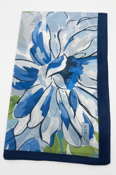 Mavi 90x90 Cm Dijital Baskılı Magnolia Desen Soft Eşarp 498590
