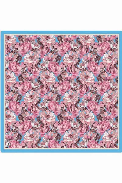 Mavi 95x95 Cm Dijital Baskılı Botanik Desen Soft Eşarp 473303