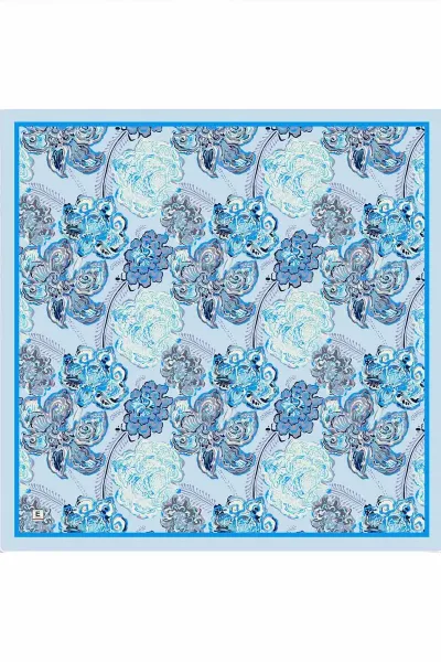 Mavi 95x95 Cm Dijital Baskılı Mercan Desen Soft Eşarp 473264