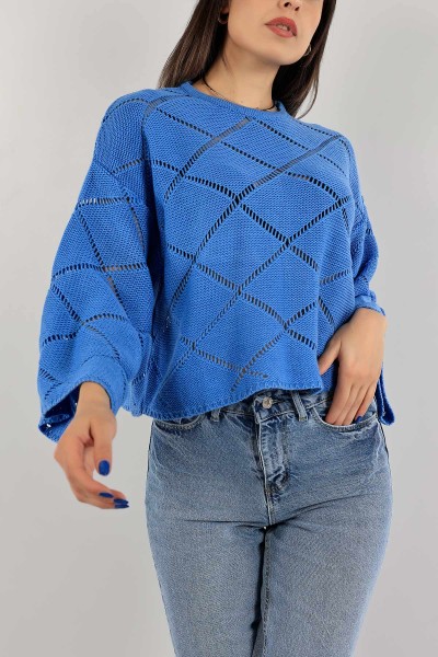 Mavi Ajurlu Crop Triko Kazak 137478