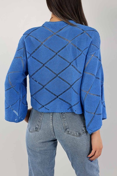 Mavi Ajurlu Crop Triko Kazak 137478