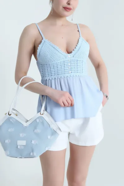 Mavi Ajurlu İp Askılı Kadın Bluz 456228