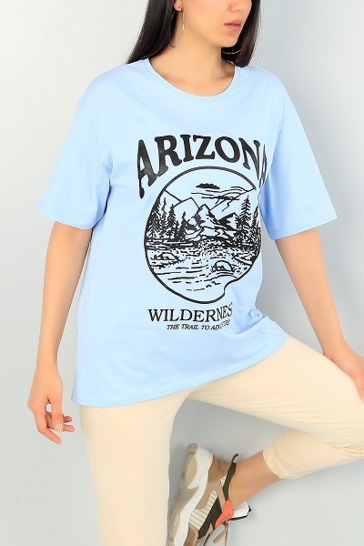 Mavi Arizona Baskılı Bayan Tişört 69916