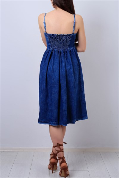 Mavi Askılı Straplez Bayan Kot Elbise 13597B