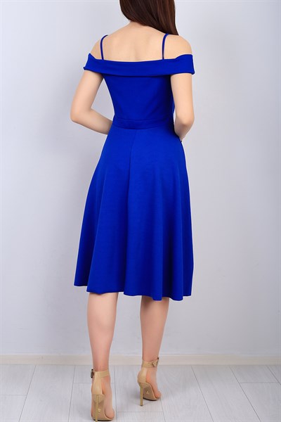 Mavi Askılı Yaka Detay Bayan Elbise 14599B