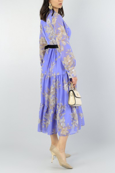 Mavi Astarlı Şifon Elbise 55422