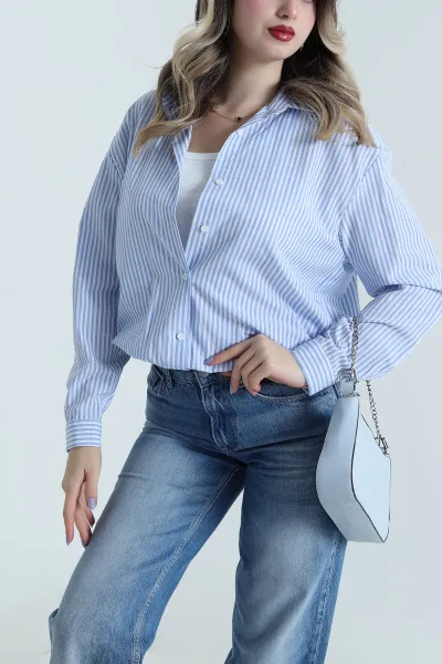 Mavi Atlet Astarlı Çizgili Kadın Poplin Gömlek Bluz 495373