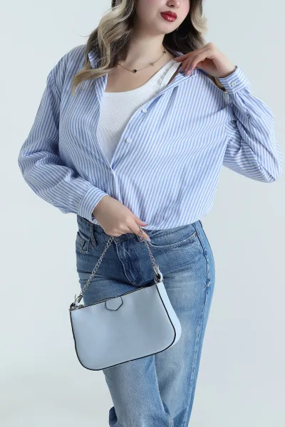 Mavi Atlet Astarlı Çizgili Kadın Poplin Gömlek Bluz 495373