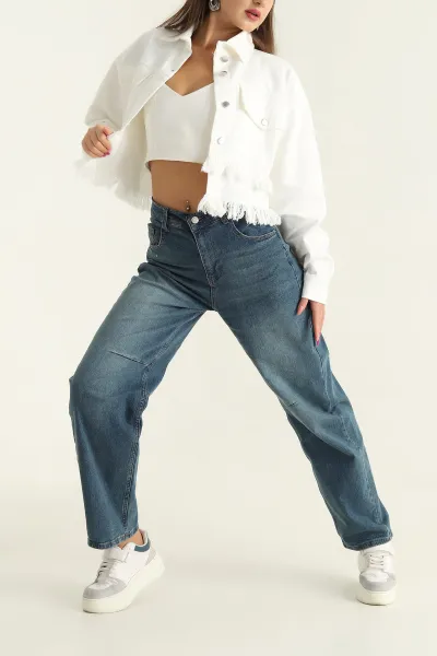 Mavi Baggy Likralı Bayan Kot Pantolon 303729