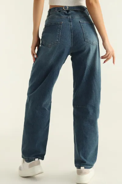 Mavi Baggy Likralı Bayan Kot Pantolon 303729