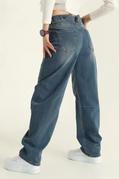 Mavi Baggy Likralı Bayan Kot Pantolon 323884