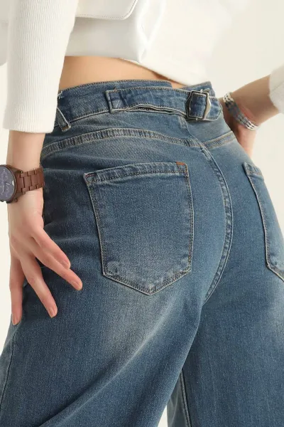 Mavi Baggy Likralı Bayan Kot Pantolon 323884