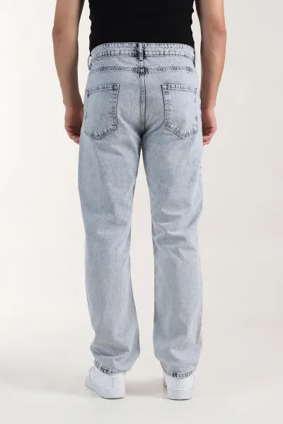 Mavi Baggy Taşlamalı Yırtık Detay Erkek Kot Pantolon 414940