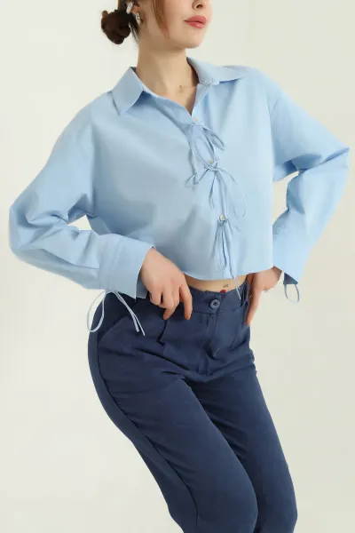 mavi-baglama-tasarimli-poplin-bayan-gomlek-336838