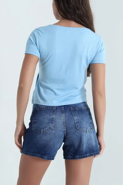 Mavi Bağlamalı Modal Kadın Bluz 469776