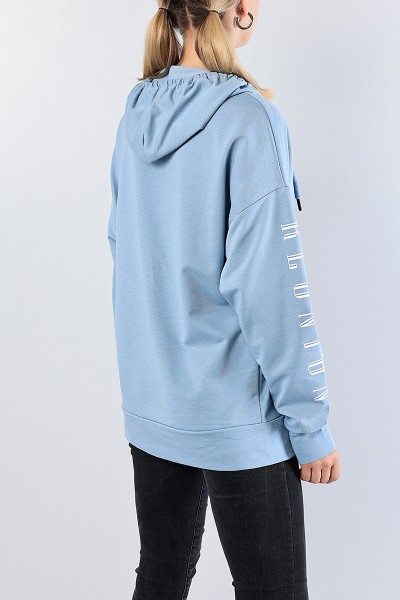 Mavi Baskılı Bayan Kapüşonlu Sweat 81209