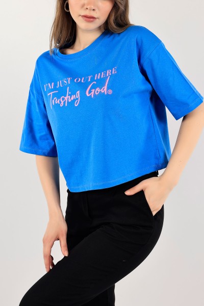 Mavi Baskılı Crop Tişört 115291