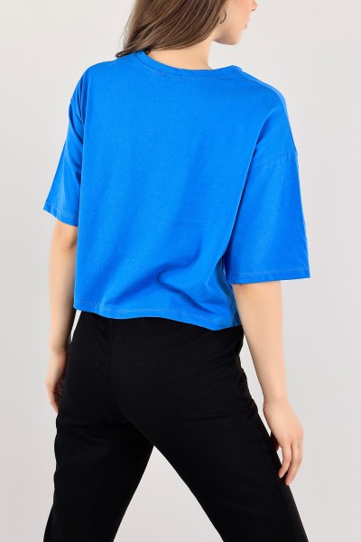 Mavi Baskılı Crop Tişört 115291