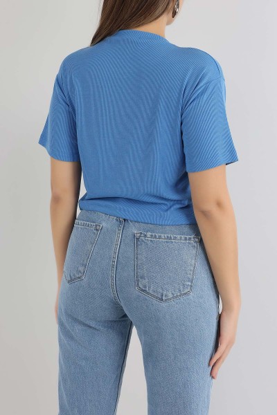 Mavi Baskılı Fitilli Bluz 164819
